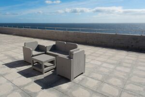 Waterfront paver patio overlooking Doctors Lake on Pace Island in Fleming Island FL